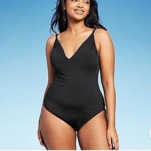 NWT-Kona SOL-XL(16-18)-black-V-neck, medium coverage, one piece swimsuit